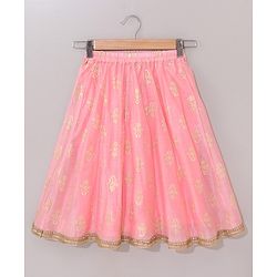 Babyhug Sleeveless Choli & Lehenga Set with Dupatta Floral Embroidered - Peach