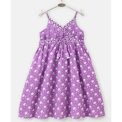 Babyhug Singlet Sleeves Ethnic Dress Floral Print - Lavender