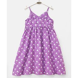 Babyhug Singlet Sleeves Ethnic Dress Floral Print - Lavender