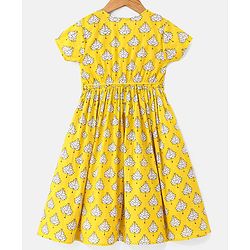 Babyhug Half Sleeves Floral Printed Ethnic Dress - Yellow
