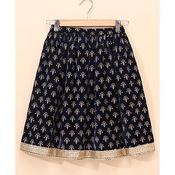 Babyhug Three Fourth Sleeves Embroidered Flared Lehenga Choli & Dupatta - Blue