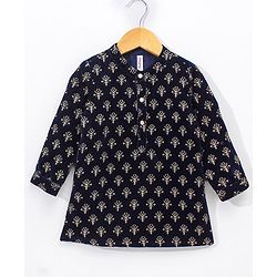 Babyhug Full Sleeves Embroidered Kurta and Pyjama Set - Navy & Cream