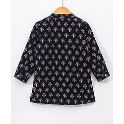 Babyhug Full Sleeves Embroidered Kurta and Pyjama Set - Navy & Cream