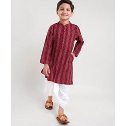 Babyhug Three Fourth Sleeve Handloom Stripe Kurta With Dobby Dhoti- MaroonBabyhug Three Fourth Sleeve Handloom Stripe Kurta With Dobby Dhoti- Maroon