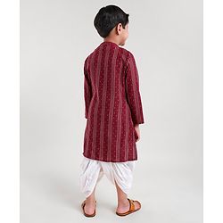 Babyhug Three Fourth Sleeve Handloom Stripe Kurta With Dobby Dhoti- MaroonBabyhug Three Fourth Sleeve Handloom Stripe Kurta With Dobby Dhoti- Maroon