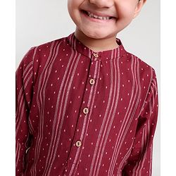 Babyhug Three Fourth Sleeve Handloom Stripe Kurta With Dobby Dhoti- MaroonBabyhug Three Fourth Sleeve Handloom Stripe Kurta With Dobby Dhoti- Maroon