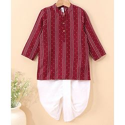 Babyhug Three Fourth Sleeve Handloom Stripe Kurta With Dobby Dhoti- MaroonBabyhug Three Fourth Sleeve Handloom Stripe Kurta With Dobby Dhoti- Maroon