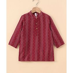 Babyhug Three Fourth Sleeve Handloom Stripe Kurta With Dobby Dhoti- MaroonBabyhug Three Fourth Sleeve Handloom Stripe Kurta With Dobby Dhoti- Maroon