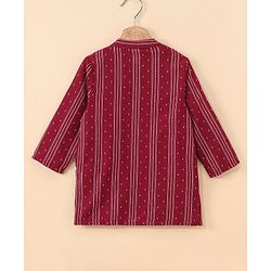 Babyhug Three Fourth Sleeve Handloom Stripe Kurta With Dobby Dhoti- MaroonBabyhug Three Fourth Sleeve Handloom Stripe Kurta With Dobby Dhoti- Maroon