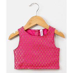 Babyhug Sleeveless Choli & Lehenga Set with Dupatta Tie Dye Print with Zari Design & Golden Lace Hem - Fuschia