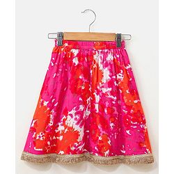 Babyhug Sleeveless Choli & Lehenga Set with Dupatta Tie Dye Print with Zari Design & Golden Lace Hem - Fuschia