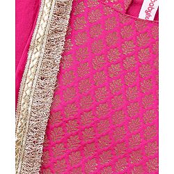 Babyhug Sleeveless Choli & Lehenga Set with Dupatta Tie Dye Print with Zari Design & Golden Lace Hem - Fuschia