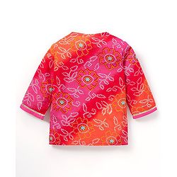 Babyhug 100% Cotton Full Sleeves Kurta & Dhoti Set Bandhani Print- Fuschia