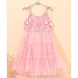 Babyhug Singlet Embroidered Ethnic Dress with Sequins Detailing - Pink