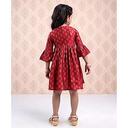 Babyhug Three Fourth Sleeves Ethnic Dress Printed- Red