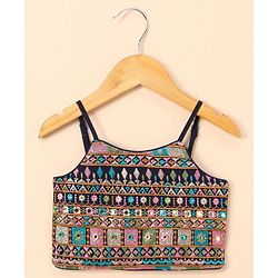 Babyhug Sleeveless Choli & Lehenga Set with Dupatta Thread Work - Blue