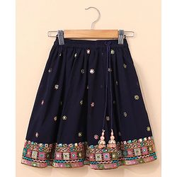 Babyhug Sleeveless Choli & Lehenga Set with Dupatta Thread Work - Blue