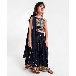 Babyhug Sleeveless Choli & Lehenga Set with Dupatta Thread Work - Blue