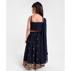 Babyhug Sleeveless Choli & Lehenga Set with Dupatta Thread Work - Blue