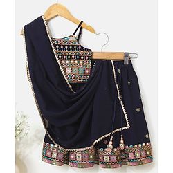 Babyhug Sleeveless Choli & Lehenga Set with Dupatta Thread Work - Blue