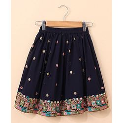 Babyhug Sleeveless Choli & Lehenga Set with Dupatta Thread Work - Blue