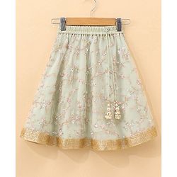 Babyhug Woven Sleeveless Choli & Lehenga with Dupatta Floral Thread Work & Sequin Detailing - Light Green & Pink