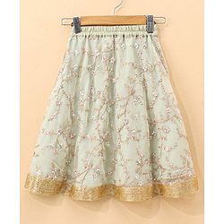 Babyhug Woven Sleeveless Choli & Lehenga with Dupatta Floral Thread Work & Sequin Detailing - Light Green & Pink