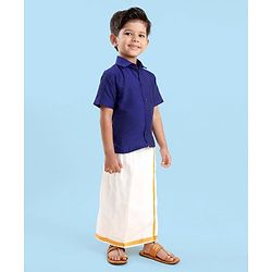 Babyhug Half Sleeves Shirt & Mundu Set Solid Colour- Royal Blue