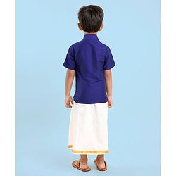 Babyhug Half Sleeves Shirt & Mundu Set Solid Colour- Royal Blue