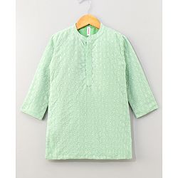 Babyhug Full Sleeves Kurta And Dhoti Thread Embroidery - Green & White