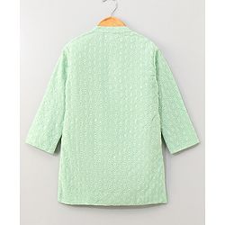 Babyhug Full Sleeves Kurta And Dhoti Thread Embroidery - Green & White