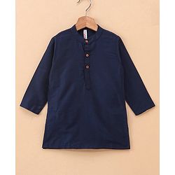 Babyhug 100% Cotton Full Sleeves Solid Kurta and Pyjama Set with Printed Modi Jacket - Navy & White