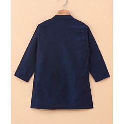 Babyhug 100% Cotton Full Sleeves Solid Kurta and Pyjama Set with Printed Modi Jacket - Navy & White