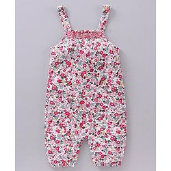 Babyhug Full Sleeves T-shirt and Dungaree Set Floral Print - Pink Off White