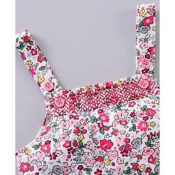 Babyhug Full Sleeves T-shirt and Dungaree Set Floral Print - Pink Off White
