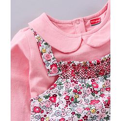 Babyhug Full Sleeves T-shirt and Dungaree Set Floral Print - Pink Off White