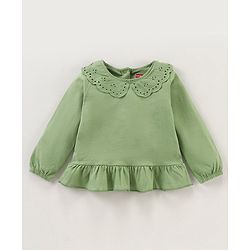 Babyhug Cotton Knit Full Sleeves Solid Tee & Pant Floral Print - Green Peach