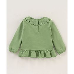 Babyhug Cotton Knit Full Sleeves Solid Tee & Pant Floral Print - Green Peach