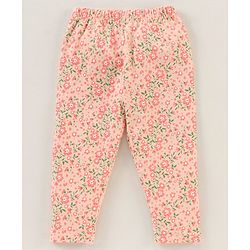 Babyhug Cotton Knit Full Sleeves Solid Tee & Pant Floral Print - Green Peach