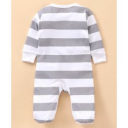 Babyhug Full Sleeves Cotton Striped and Text Print Sleep Suit - White