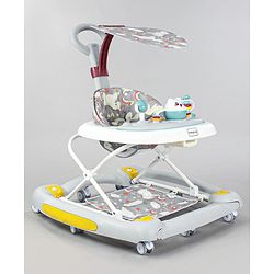 Babyhug Unicorn Foldable Baby Walker Cum Rocker With Parent Push Handle & Sun Shade - Grey