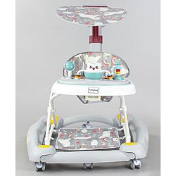 Babyhug Unicorn Foldable Baby Walker Cum Rocker With Parent Push Handle & Sun Shade - Grey