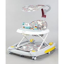 Babyhug Unicorn Foldable Baby Walker Cum Rocker With Parent Push Handle & Sun Shade - Grey