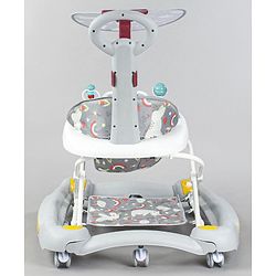 Babyhug Unicorn Foldable Baby Walker Cum Rocker With Parent Push Handle & Sun Shade - Grey