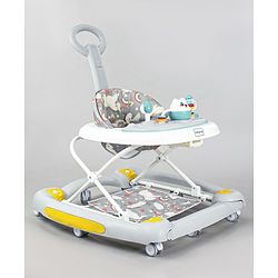 Babyhug Unicorn Foldable Baby Walker Cum Rocker With Parent Push Handle & Sun Shade - Grey