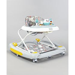 Babyhug Unicorn Foldable Baby Walker Cum Rocker With Parent Push Handle & Sun Shade - Grey