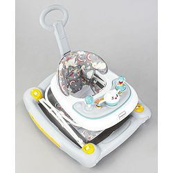 Babyhug Unicorn Foldable Baby Walker Cum Rocker With Parent Push Handle & Sun Shade - Grey