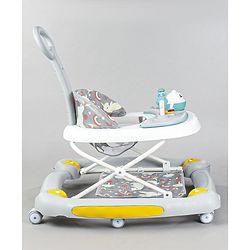 Babyhug Unicorn Foldable Baby Walker Cum Rocker With Parent Push Handle & Sun Shade - Grey
