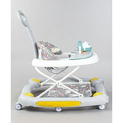 Babyhug Unicorn Foldable Baby Walker Cum Rocker With Parent Push Handle & Sun Shade - Grey