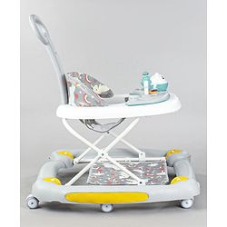 Babyhug Unicorn Foldable Baby Walker Cum Rocker With Parent Push Handle & Sun Shade - Grey